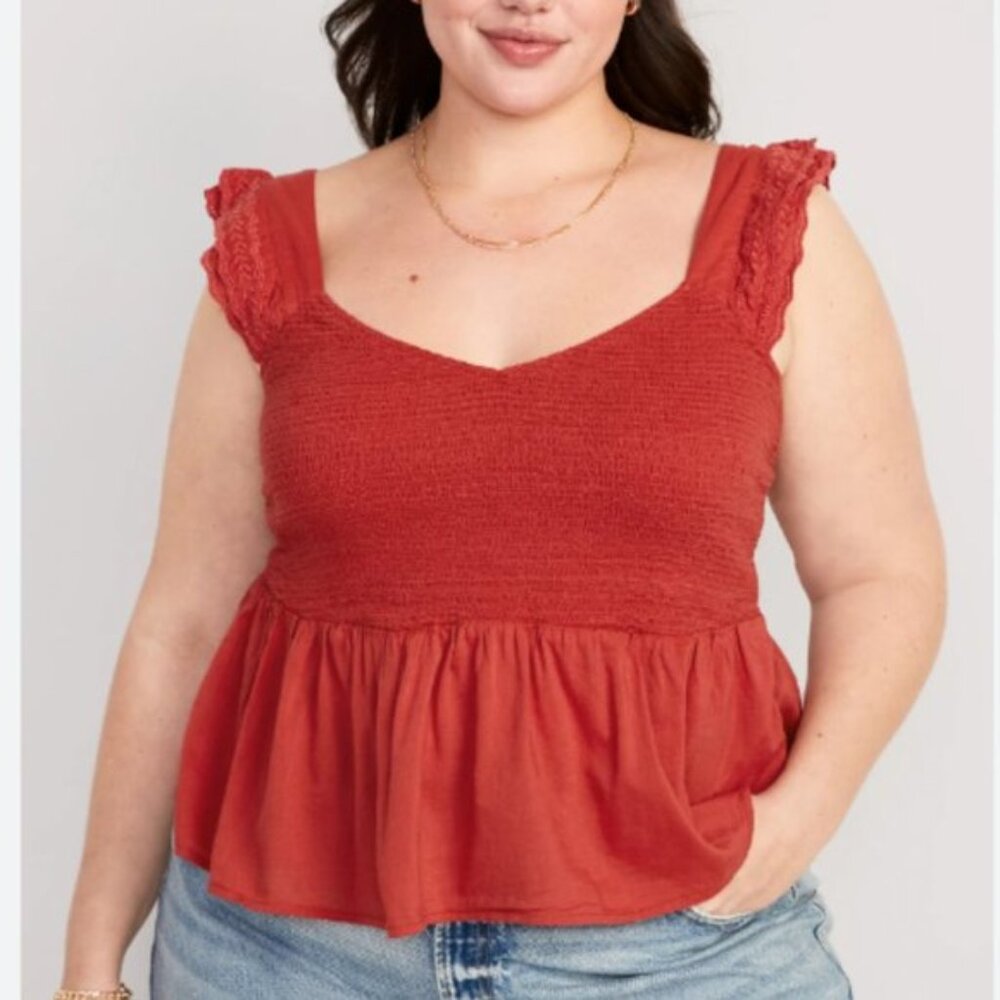 Old Navy - Fitted Smocked Flutter-Sleeve Cutwork Top